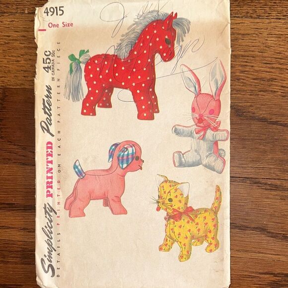 Vintage 50s/60s Simplicity 4915 Stuffed Animals Sewing Pattern - Picture 1 of 4